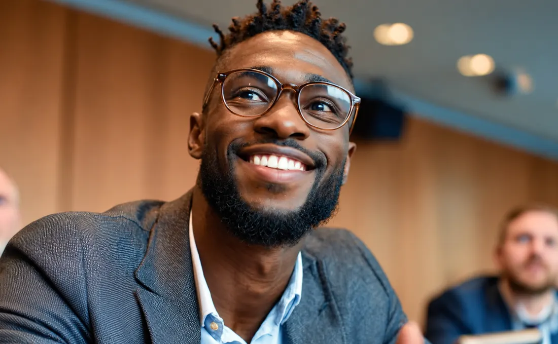 Smiling man in an audience